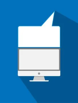 Computer with speech bubble flat design modern vector illustration concept. Stock Illustration