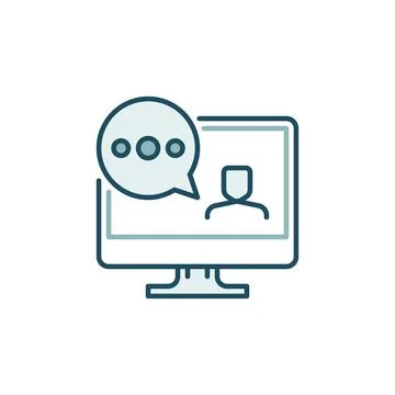 Computer with Speech Bubble modern colored vector icon 스톡 일러스트