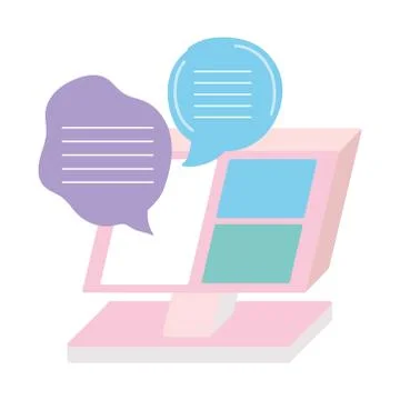 Computer speech bubbles message website isolated white background Stock Illustration