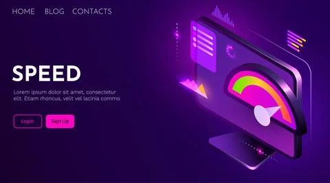 Computer speed analysis. Processor acceleration. Landing page Stock Illustration