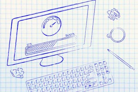 Computer with speedometer measuring its performance Stock Illustration