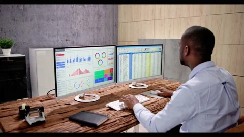 Computer Spreadsheet Data Analyst Man Stock Footage 230065018