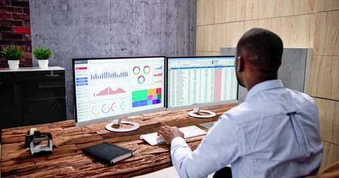 Computer Spreadsheet Data Analyst Man Stock Photos
