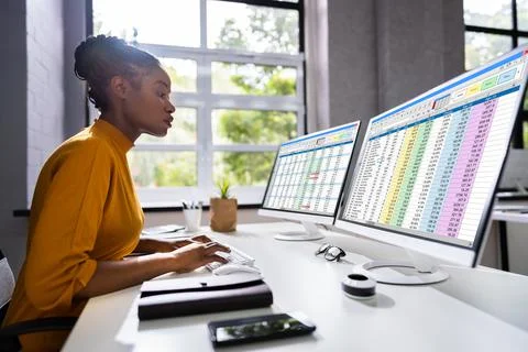 Computer Spreadsheet Data Analyst Woman Stock Photos