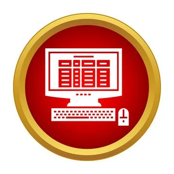 Computer with spreadsheet program icon on button Illustrazione stock