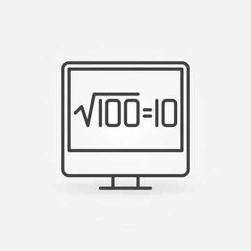 Computer with Square Root of 100 linear vector icon 스톡 일러스트