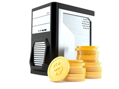 Computer with stack of coins イラスト素材
