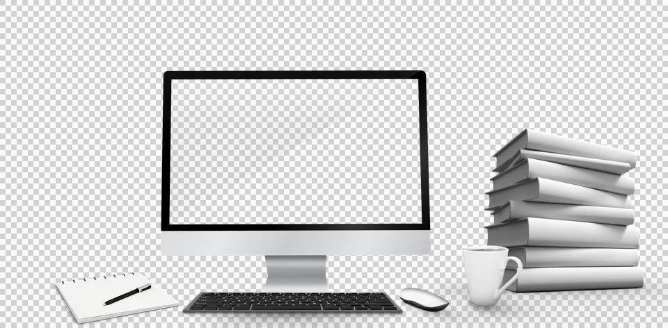 Computer by stacked book and cup Stock Illustration