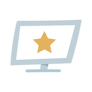 Computer with star in screen device isolated icon design Illustrazione stock