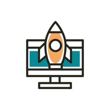 Computer startup web development icon line and fill Stock Illustration