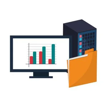 Computer with statistics and folder Stock Illustration