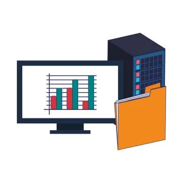 Computer with statistics and folder イラスト素材