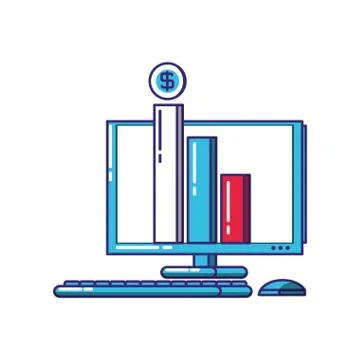 Computer with statistics bars infographic Stock Illustration