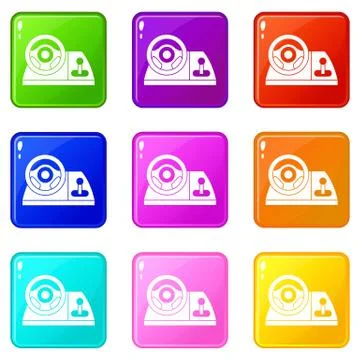 Computer steering wheel icons 9 set Illustrazione stock