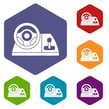 Computer steering wheel icons set Stock Illustration