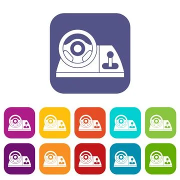 Computer steering wheel icons set Stock Illustration