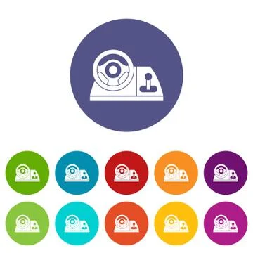 Computer steering wheel set icons 스톡 일러스트