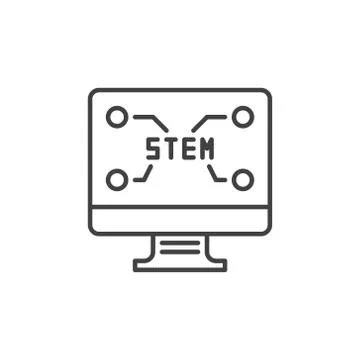 Computer with STEM text vector icon in thin line style イラスト素材