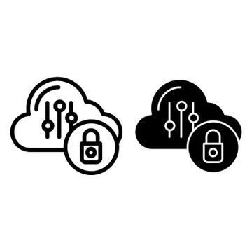 Computer storage with lock line and glyph icon. Cloud with padlock vector Stock Illustration
