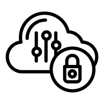 Computer storage with lock line icon. Cloud with padlock vector illustration Stock Illustration