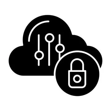 Computer storage with lock solid icon. Cloud with padlock vector illustration イラスト素材