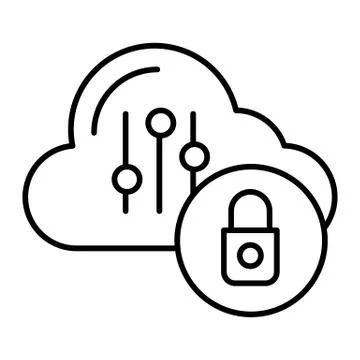 Computer storage with lock thin line icon. Cloud with padlock vector Illustrazione stock