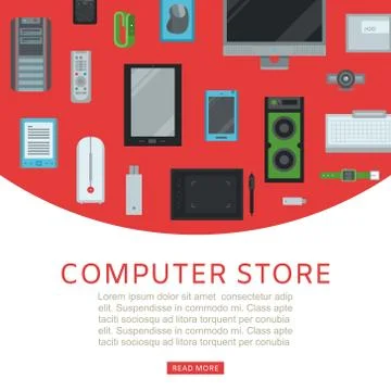 Computer store and electronic gadgets communication high tech devices poster 스톡 일러스트