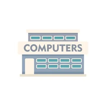 Computer store building facade with big sign selling computers 스톡 일러스트