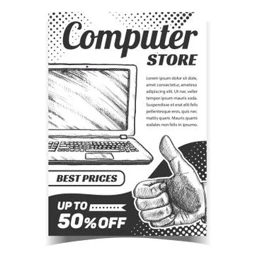 Computer Store Creative Advertising Banner Vector Stock Illustration
