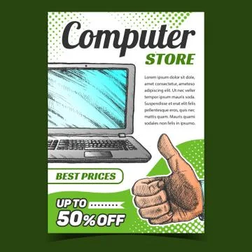 Computer Store Creative Advertising Banner Vector Stock Illustration