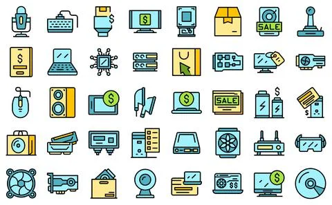 Computer store icons set vector flat Stock Illustration
