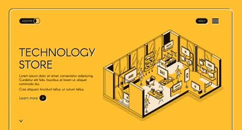 Computer store isometric landing page. Empty mall Stock Illustration