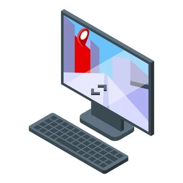 Computer store locator icon isometric vector. Shop app Stock Illustration