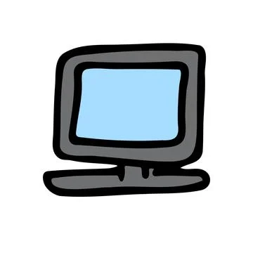 Computer in style of doodle on white background for use in web design Stock Illustration