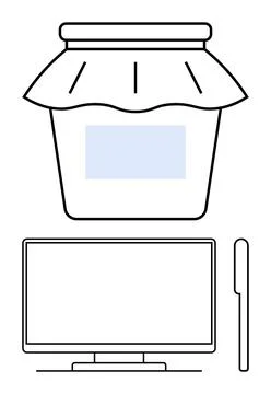 Computer with Stylus and a Jar with Lid, Representing Digital Creativity an.. Stock Illustration