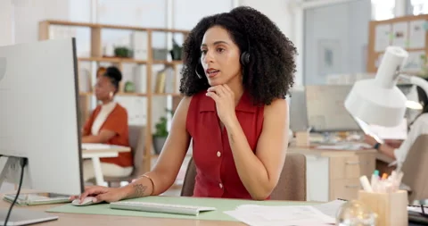 Computer, support and typing with business woman in workplace for consulting, Stock Footage 323525510