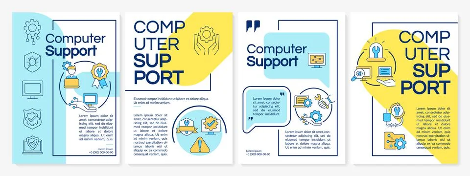 Computer support blue and yellow brochure template Stock Illustration
