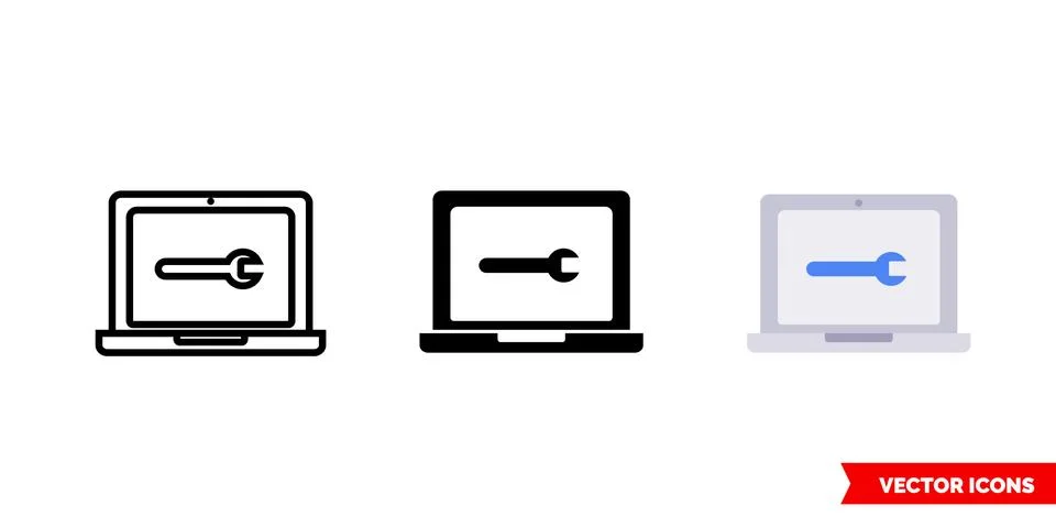 Computer support icon of 3 types color, black and white, outline. Isolated ve Stock Illustration