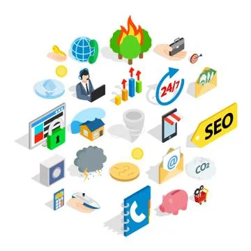Computer support icons set, isometric style Stock Illustration