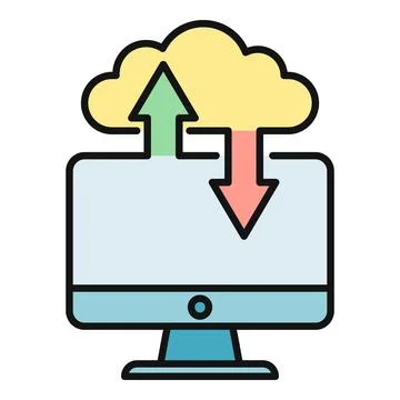 Computer syncing data with cloud storage service Stock Illustration