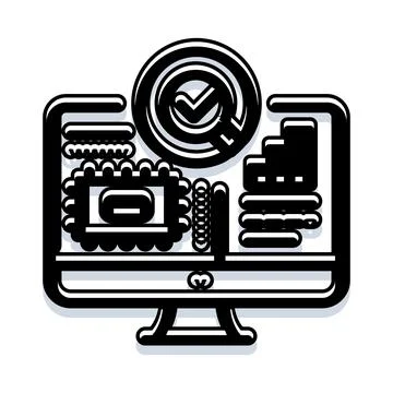 Computer system analysis and data diagnostics checking Stock Illustration