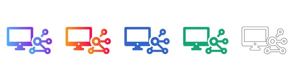 Computer System and Network Node Illustration Set Illustrazione stock