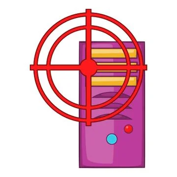 Computer system and red target icon, cartoon style Illustrazione stock