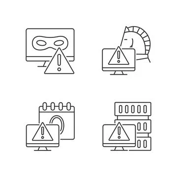 Computer system attacks linear icons set Stock Illustration