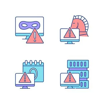 Computer system attacks RGB color icons set Stock Illustration