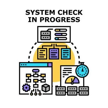 Computer system check in progress and data analysis Stock Illustration