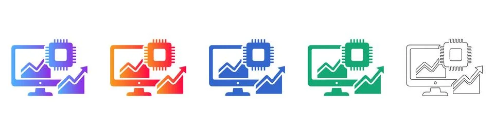 Computer System Data Processing and Growth Icons Illustrazione stock
