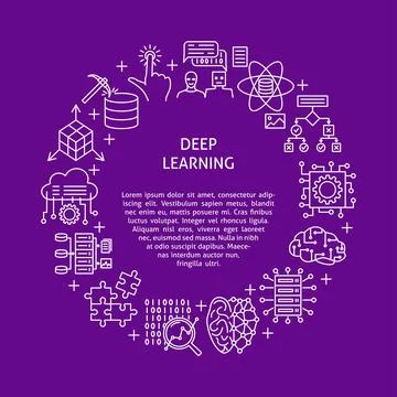 Computer system deep learning round banner Stock Illustration