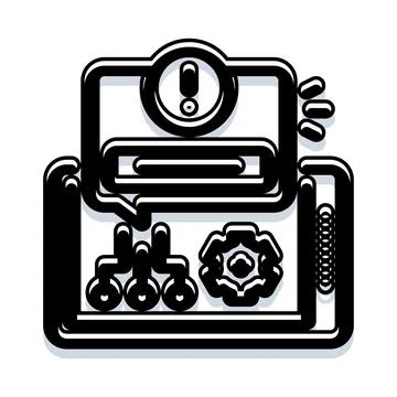 Computer system displaying error notification with settings icon Stock Illustration