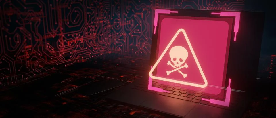Computer System Error, Virus, Cyber attack, Malware Hack Concept. Danger Skul Stock-Illustration